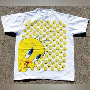 Vtg 1993 Looney Tunes Tweety Bird All Over Print T-Shirt L AOP Tour Champ
